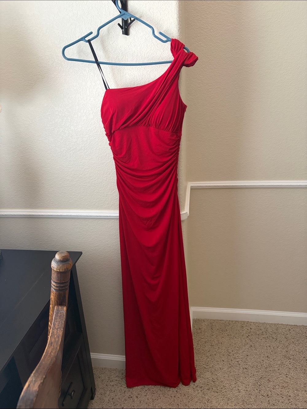 Vintage Masquerade Red One-Shoulder Evening Gown (from 2007 homecoming)